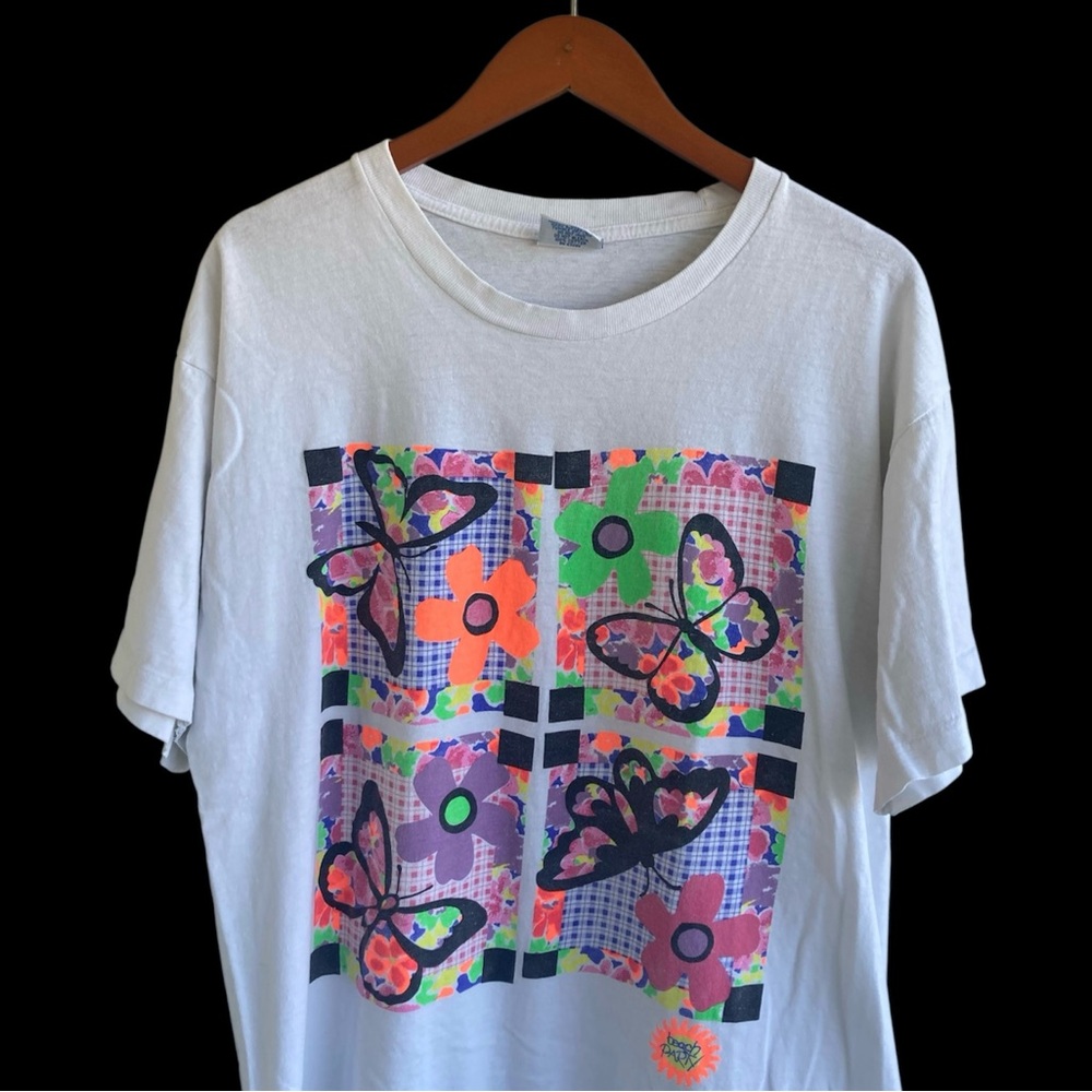 Vintage 90s Art Tee Butterflies And Flowers Beach Party XL VTG Single Stitch